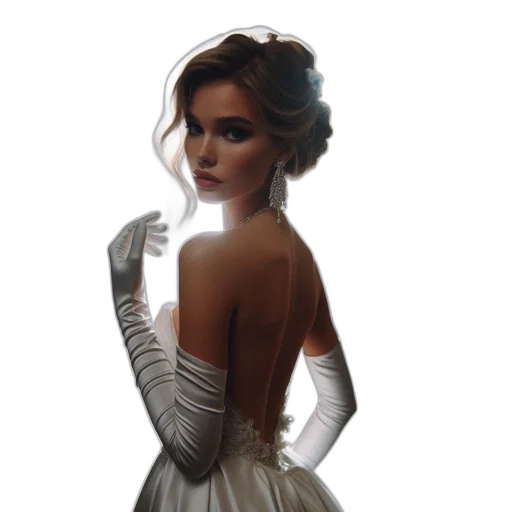 dress, photorealistic, concept art, fantasy art, 3d render, woman, white, gown transparent PNG cut-out