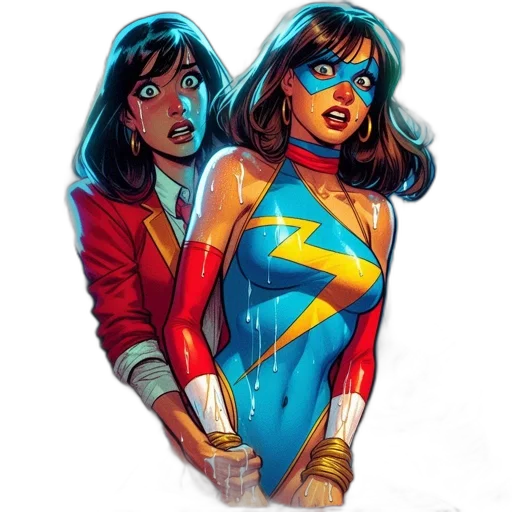 comic book art, concept art, neon lights, two, women, contrasting, expressions, meet transparent PNG cut-out