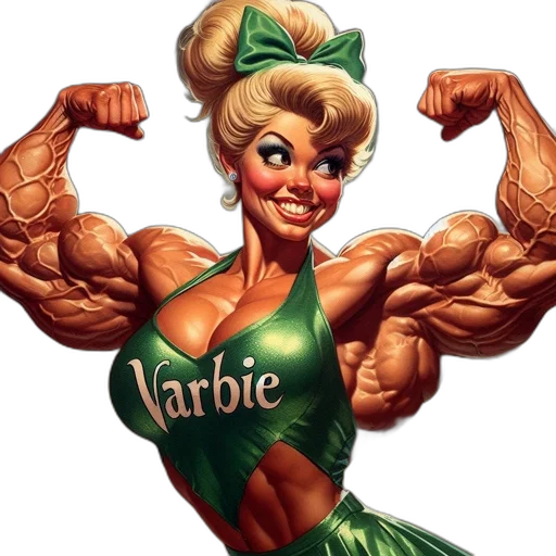 comic book art, cartoon, photorealistic, varbie, character, blonde, hair, green transparent PNG cut-out