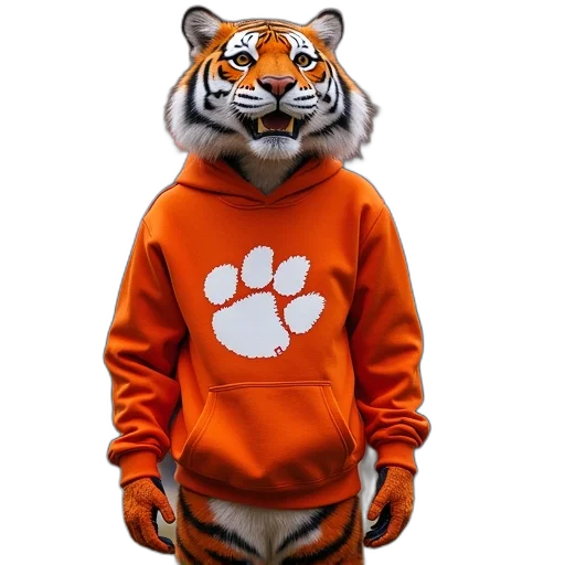 jacket, animal, creature, 3d render, concept art, clemson, sweatshirts, tigers transparent PNG cut-out