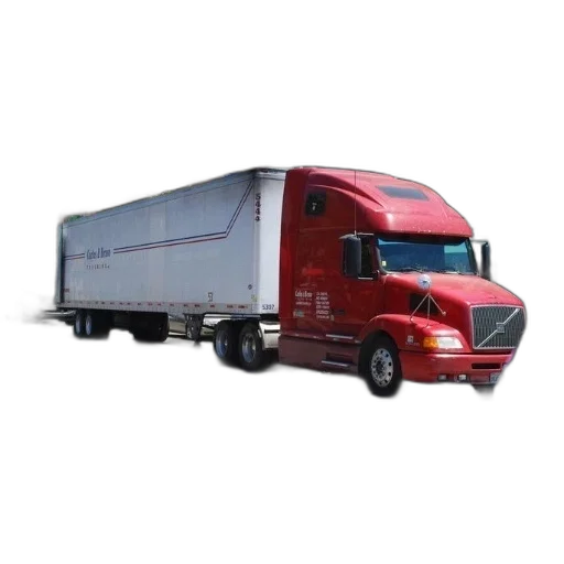 photorealistic, red, semi, truck, driving, down, street, person transparent PNG cut-out