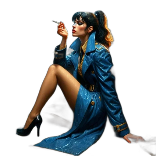jacket, dress, umbrella, concept art, comic book art, photorealistic, cyberpunk, neon lights transparent PNG cut-out