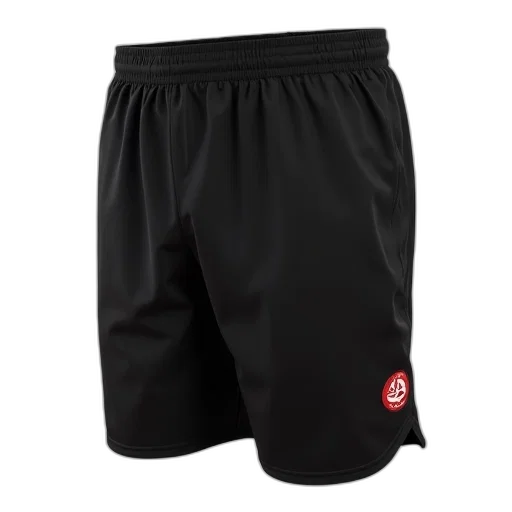 pair, black, athletic, shorts, red, white, logo, right transparent PNG cut-out