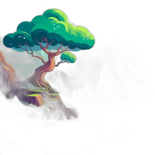 tree, dragon, crown, concept art, fantasy art, watercolor, 3d render, fog transparent PNG cut-out