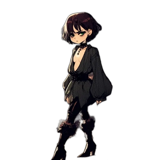 dress, staff, jacket, weapon, pixel art, concept art, anime, cartoon transparent PNG cut-out