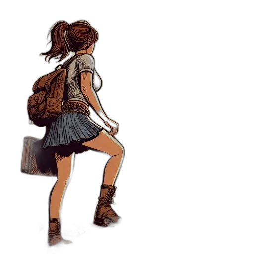 dress, jacket, concept art, comic book art, watercolor, pixel art, city street, earth tones transparent PNG cut-out