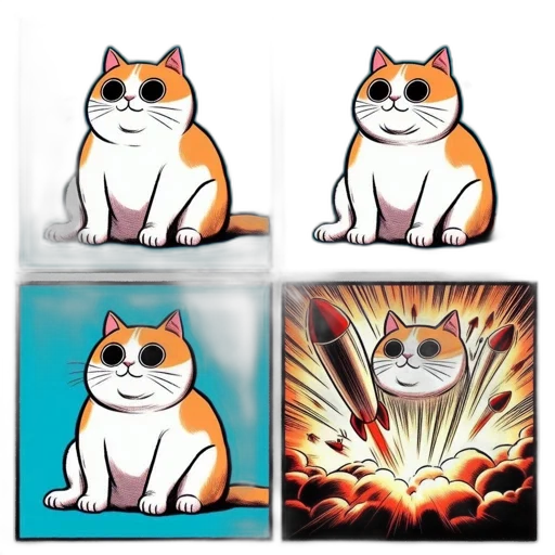 animal, weapon, concept art, pixel art, comic book art, anime, fire, four-panel transparent PNG cut-out