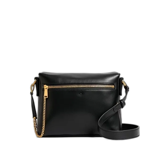 shoes, black, leather, shoulder, bag, gold, zipper, chain transparent PNG cut-out