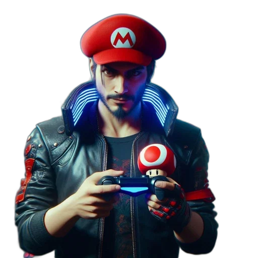 hat, jacket, weapon, face, 3d render, concept art, pixel art, cyberpunk transparent PNG cut-out