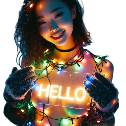 robot, dress, jewelry, mask, photorealistic, 3d render, cyberpunk, neon lights transparent PNG cut-out
