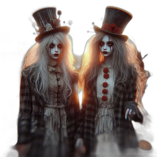 mask, concept art, 3d render, fantasy art, photorealistic, dark, two, women transparent PNG cut-out