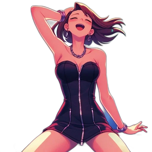 dress, comic book art, cartoon, anime, concept art, neon lights, youthful, woman transparent PNG cut-out