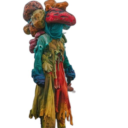 mask, staff, jacket, hat, 3d render, concept art, colorful, neon transparent PNG cut-out