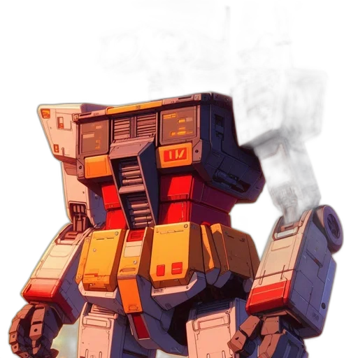 robot, weapon, concept art, watercolor, pixel art, 3d render, golden, red transparent PNG cut-out