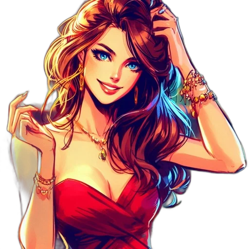 dress, jewelry, comic book art, cartoon transparent PNG cut-out