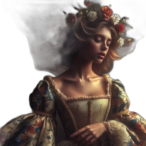 crown, dress, face, fantasy art, photorealistic, concept art, oil painting, golden transparent PNG cut-out