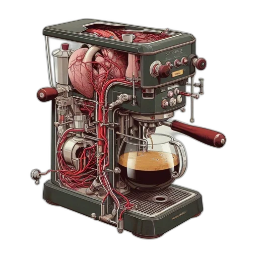 robot, 3d render, artistic, representation, highly, detailed, coffee, machine transparent PNG cut-out