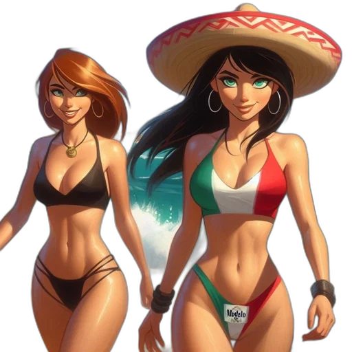 hat, concept art, fantasy art, photorealistic, 3d render, beach, colorful, two transparent PNG cut-out