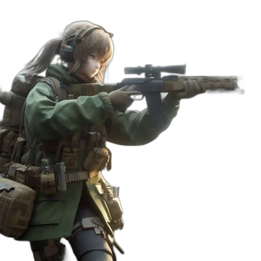 weapon, jacket, concept art, 3d render, photorealistic, cyberpunk, armed, female transparent PNG cut-out