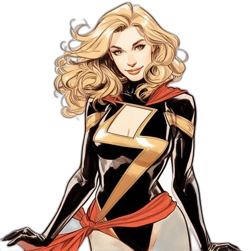 comic book art, cartoon, concept art, pixel art, golden, red, female, superhero transparent PNG cut-out