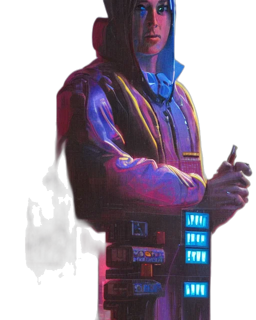 jacket, robot, staff, weapon transparent PNG cut-out