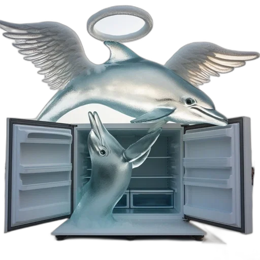 vaporwave, 3d render, ice, sculpture, dolphin, leaps, freezer, surrounded transparent PNG cut-out