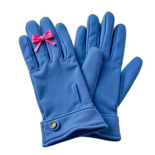 blue, pair, gloves, pink, bow, left, glove, grey transparent PNG cut-out