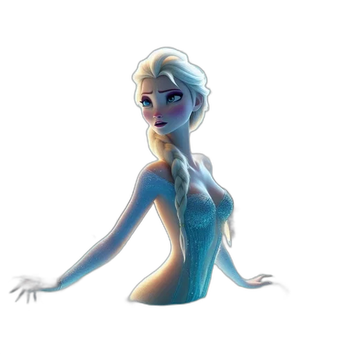 dress, concept art, fantasy art, cartoon, 3d render, underwater, snow, blue transparent PNG cut-out