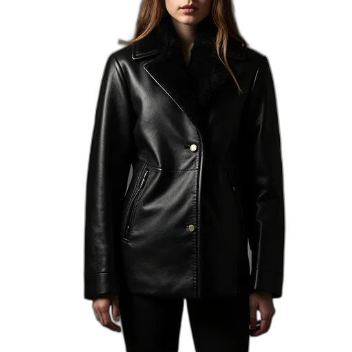 jacket, dark, black, lambskin, leather, sleeves transparent PNG cut-out