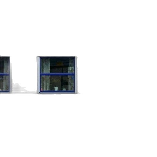building, 3d render, blue, modern, blue-framed, windows, wooden, benches transparent PNG cut-out