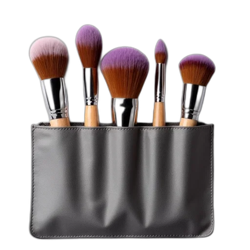photorealistic, monochrome, dark, golden, set, makeup, brushes, displayed transparent PNG cut-out