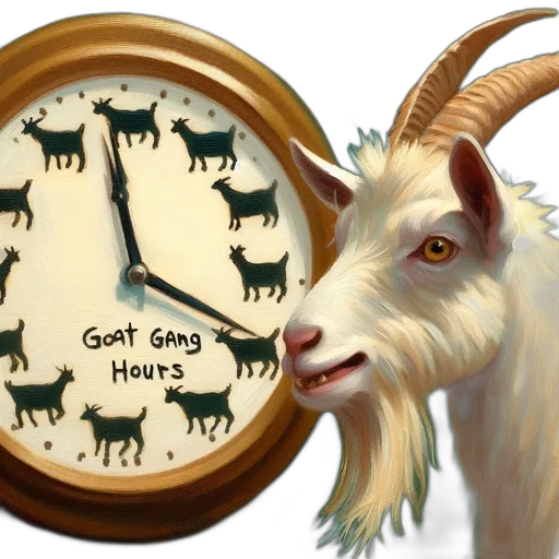 concept art, goat, head, depicted, alongside, wall, clock, labeled transparent PNG cut-out