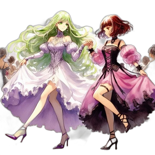 dress, concept art, fantasy art, pixel art, anime, green, monochrome, pastel transparent PNG cut-out