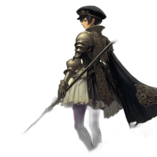 sword, staff, jacket, weapon, concept art, fantasy art, 3d render, comic book art transparent PNG cut-out