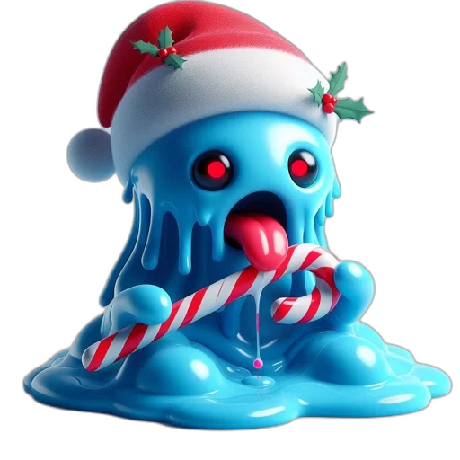creature, 3d render, concept art, animated, gelatinous, wears, santa, hat transparent PNG cut-out