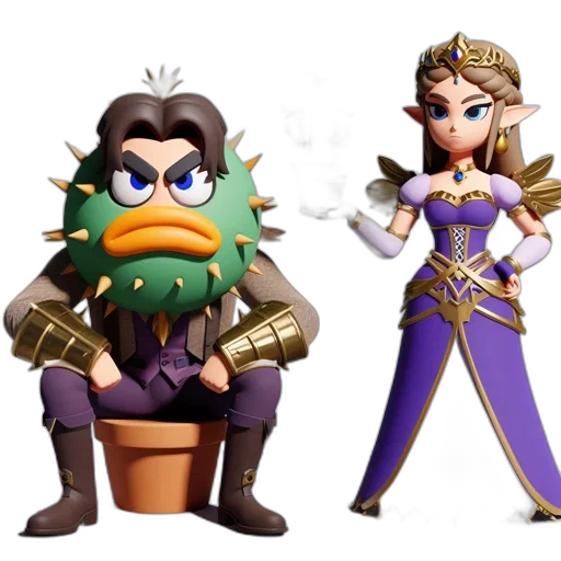 crown, staff, concept art, 3d render, fantasy art, pixel art, two, cartoonish transparent PNG cut-out