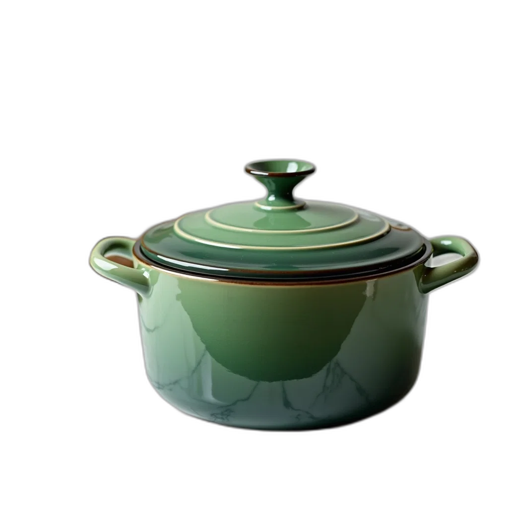 3d render, photorealistic, green, ceramic, pot, lid, placed, marble transparent PNG cut-out