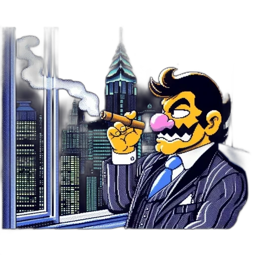 cartoon, concept art, comic book art, vaporwave, city street, animated, mustached, man transparent PNG cut-out