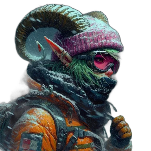 mask, face, staff, creature, concept art, fantasy art, cyberpunk, comic book art transparent PNG cut-out