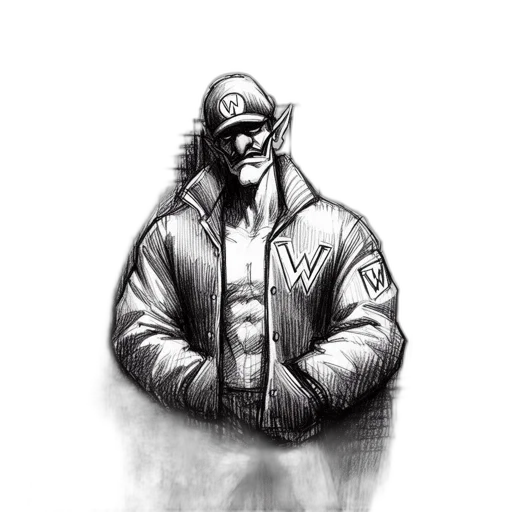 jacket, hat, face, comic book art, concept art, pencil sketch, cartoon, monochrome transparent PNG cut-out