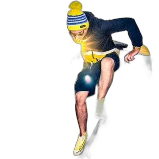 concept art, 3d render, photorealistic, comic book art, skateboarder, yellow, beanie, sneakers transparent PNG cut-out