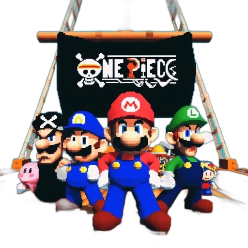 staff, pixel art, concept art, 3d render, monochrome, mario, luigi, wario transparent PNG cut-out