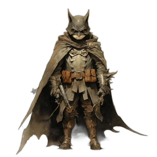 concept art, 3d render, comic book art, fantasy art, earth tones, dark, character, bat-themed transparent PNG cut-out