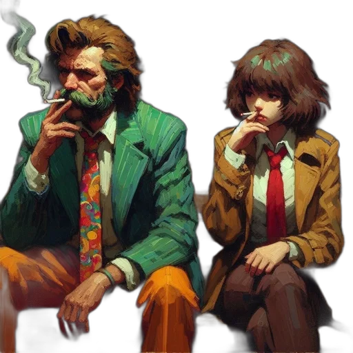 jacket, concept art, comic book art, cyberpunk, pixel art, fire, fog, neon lights transparent PNG cut-out
