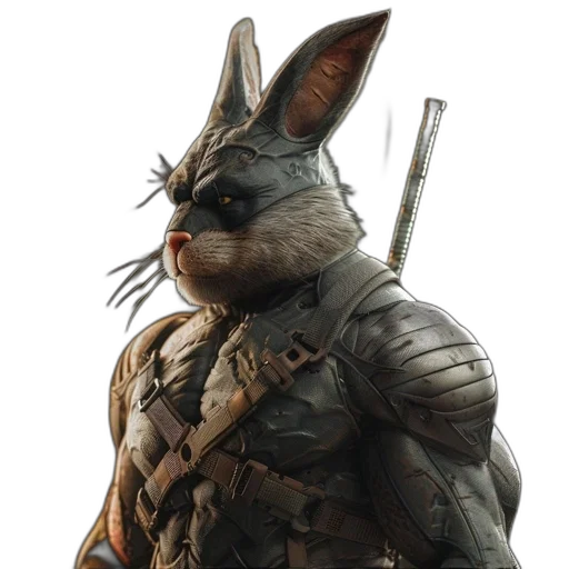 animal, weapon, creature, concept art, 3d render, fantasy art, comic book art, bunny transparent PNG cut-out