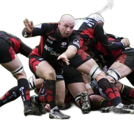 rugby, player, black, red, uniform, middle, tackle, during transparent PNG cut-out