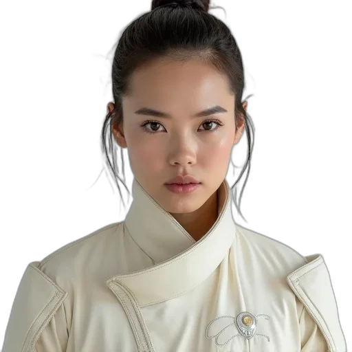 jacket, staff, face, hair transparent PNG cut-out