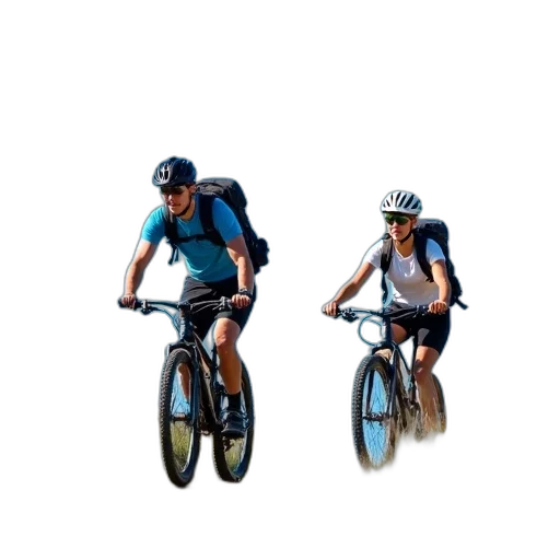3d render, concept art, photorealistic, pixel art, man, woman, mountain, biking transparent PNG cut-out
