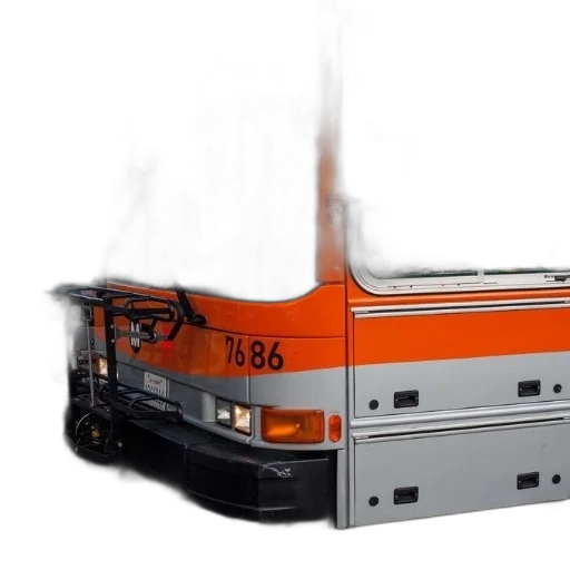 3d render, concept art, photorealistic, close-up, orange, white, bus, number transparent PNG cut-out