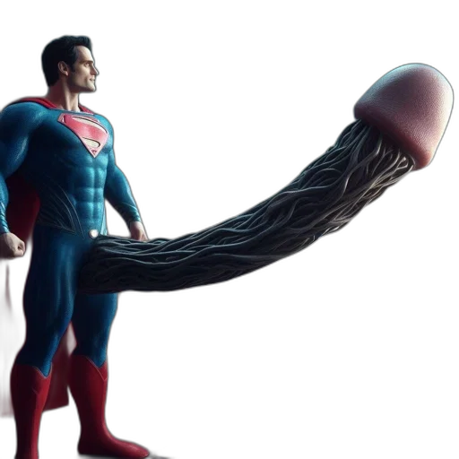 hair, creature, weapon, concept art, 3d render, comic book art, fantasy art, superman transparent PNG cut-out